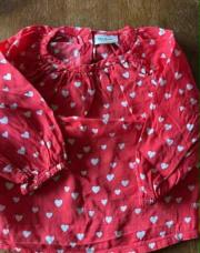 Blouse 6 mois rouge coeur blanc