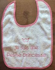 Bavoir blanc bord rose ( je suis une petite princesse 
