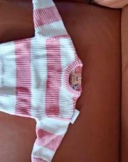 Pull tricot ligné rose/ écru neuf 6 mois 