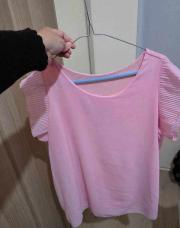 Blouse rose clair manche volante XL