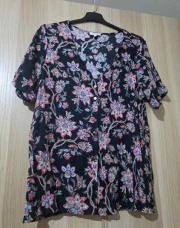 Blouse noir fleur bouton Dressy 2XL