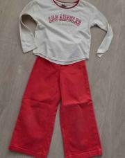 Ensemble pantalon rouge + blouse TAO / 116 cm
