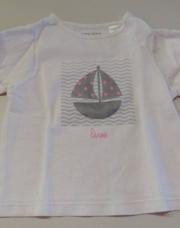 T-shirt manches longues blanc bateau gris Obaïbi 12M