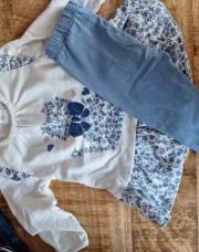 Ensemble bleu fleuri chat 