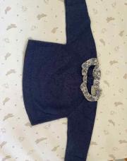 Pull Monoprix 6m bleu col fleuri 