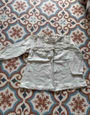 T-shirt longues manches blanc avec dentelle - 80