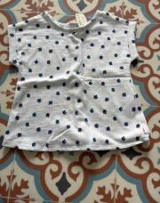 T-shirt blanc avec pommes bleues - Obaibi -6 mois 