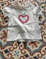 T-shirt blanc avec cœur pomme rose - Obaibi - 6 mois 