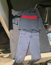Hiver 2pcs sous pull col rouge bleu + pantalon 