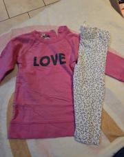 Ensemble robe rose love leggins blanc cœur noir 12 mois 