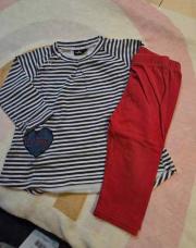 Ensemble rayé marine blanc leggings rouge 12 mois 