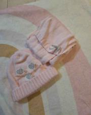 Bonnet et écharpe rose 