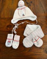 Lot rose 12-18 mois okaidi bonnet écharpe gants 
