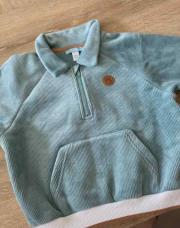 Pull côtelé Okaidi turquoise petit ourson 23m