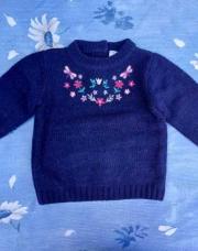 Pull bleu marine fleurs 12 mois 