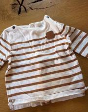 T shirt longue manche lignée blanc et brun obaibi 6 mois 