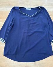 Chemisier bleu manches 3/4 blanches 