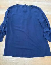 Blouse bleu noeud perle 