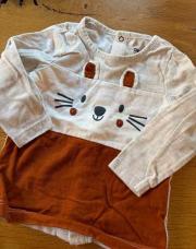 T shirt longue manche orchestra chat brun et blanc 6 mois 