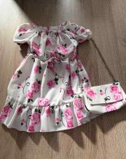 Robe fleurie avec son sac blanc et rose 18mois 
