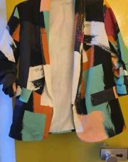 Veste tailleur imprimé orange rose TU