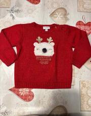Pull Noël 9 mois rouge pompon 