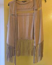 Gilet brun frange sans manches T46