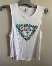 Blouse Guess blanche fleur bleue XS