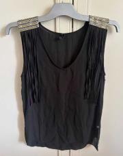 Blouse noire tulle franges Pepe jeans  S