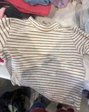 Pull col roulé blanc ligne marron 