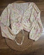 Chemisier h&m  beige fleuris vert et rose 