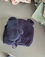 Bonnet et moufles bleu marine