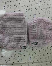 bonnet +tour de cou IKKS mauve 
