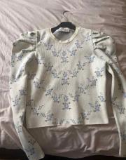 Blouse crème fleur bleue ZARA S