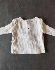 Tee-shirt manches longues Kiabi 3mois blanc coeur rouge 