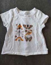 Tee-shirt manches courtes Obaibi 6mois blanc oiseau papillon