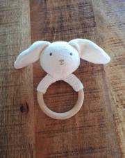 Hochet lapin blanc bois 