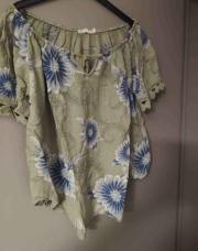 Blouse verte fleurs