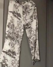 Pantalon satiné palmier noir et blanc 