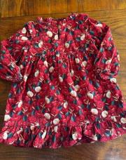 Robe 3 ans velour rouge fleurs sergent major 