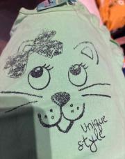 T-shirt vert avec chat, T 6 mois