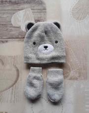 Ens bonnet+moufles gris 6 mois