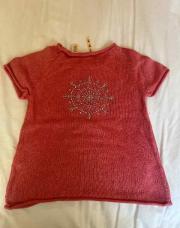 Petite blouse rose saumon foncé manches courtes 3 ans motifs brillant sur le dos