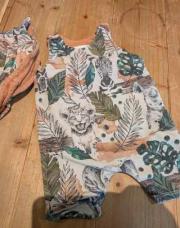 Salopette été + chapeau Jungle Artisanal (vert/Marron/crème) - 60