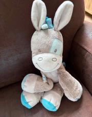 Peluche âne  Nattou brun et bleu 