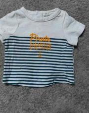 tee shirt 1 mois ligné blanc bleu foncé 