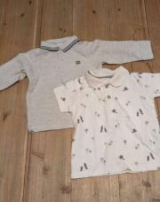 Lot de 2 polo mancheq courtes et longues (gris/blanc palmier) - 68 cm