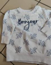 Pull blanc et bleu Bonjour 